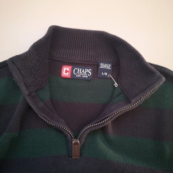 Chaps Men's Size Large 1/4 Zip Loose Fit Navy & Green Long Sleeves Sweater - Picture 4 of 9